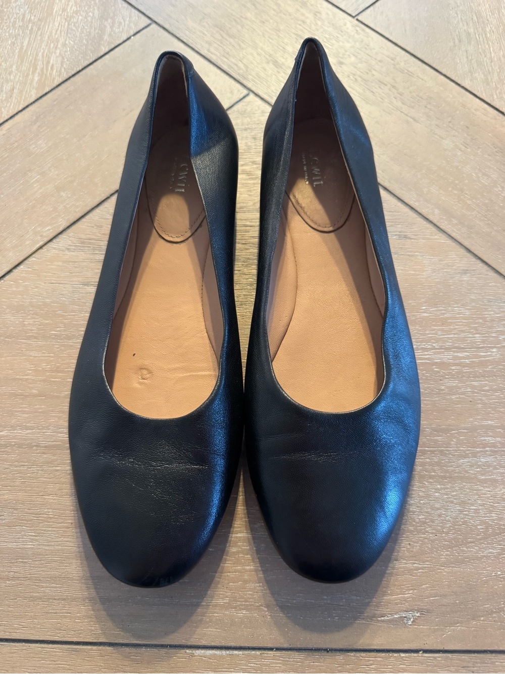 Lewit Black Genuine Leather Rounded Toe Ballet Flats - Made in Italy - Picture 3 of 11